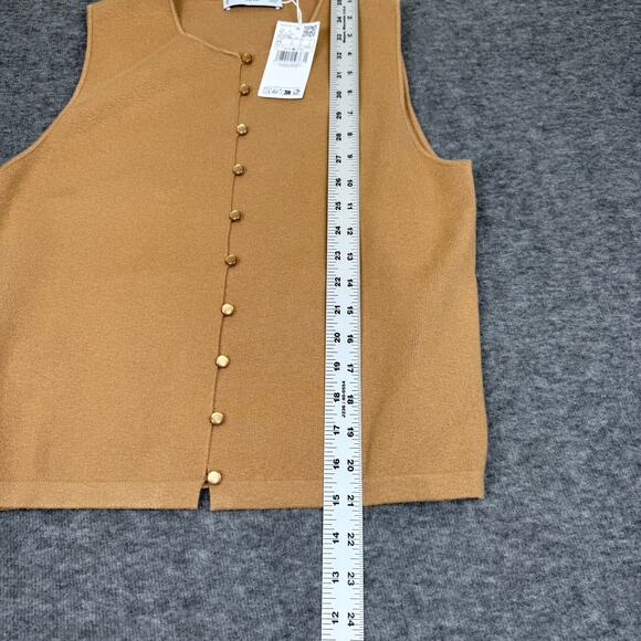 Mango Fine Knit Sweater Vest Women's Medium Camel Caramel Button Down Minimalist - Picture 5 of 11